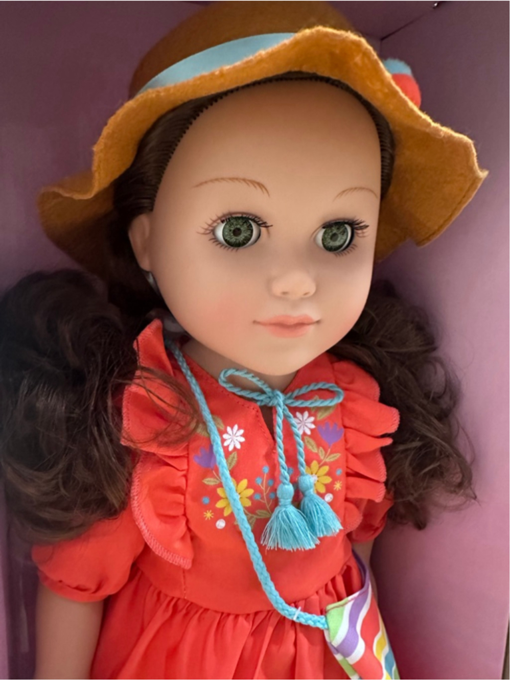 Girls My Life As Raegan Baby Doll One Size Orange Brown Dress New in Box - Picture 3 of 10